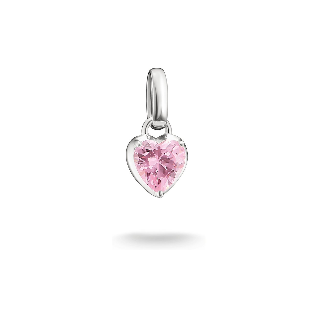 Gioiello pendente Thomas Sabo in argento: pietra zircone rosa a forma di cuore su sfondo bianco.