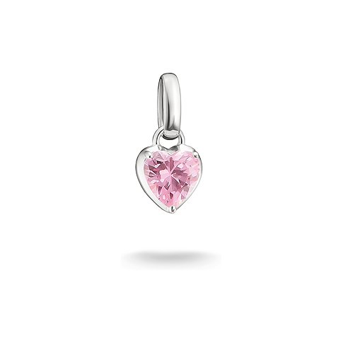 Pendentif Thomas Sabo en argent : pierre de couleur zircone rose en forme de cœur sur fond blanc.
