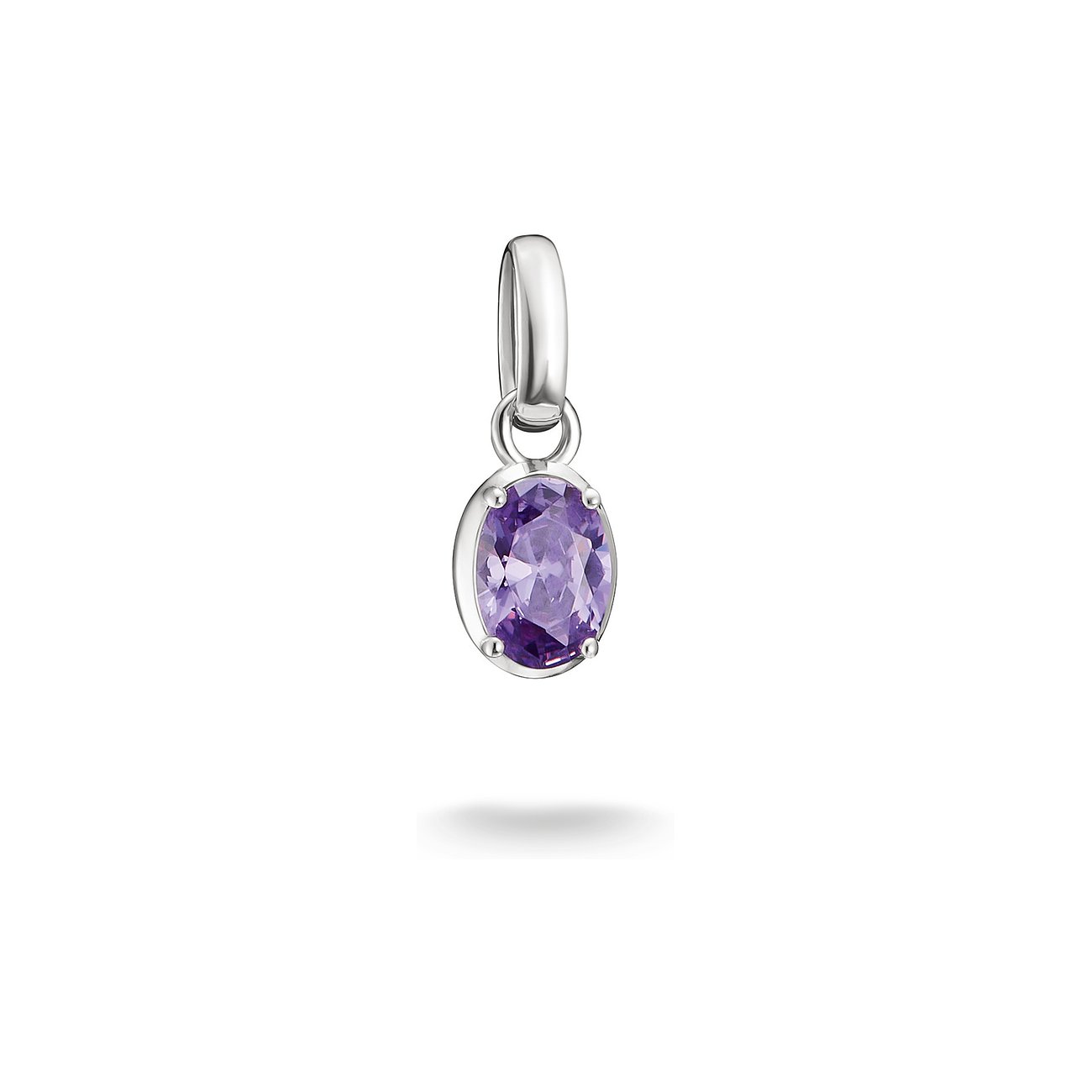 Gioiello pendente Thomas Sabo in argento con zircone viola ovale sfaccettato, leggermente inclinato in basso a sinistra.
