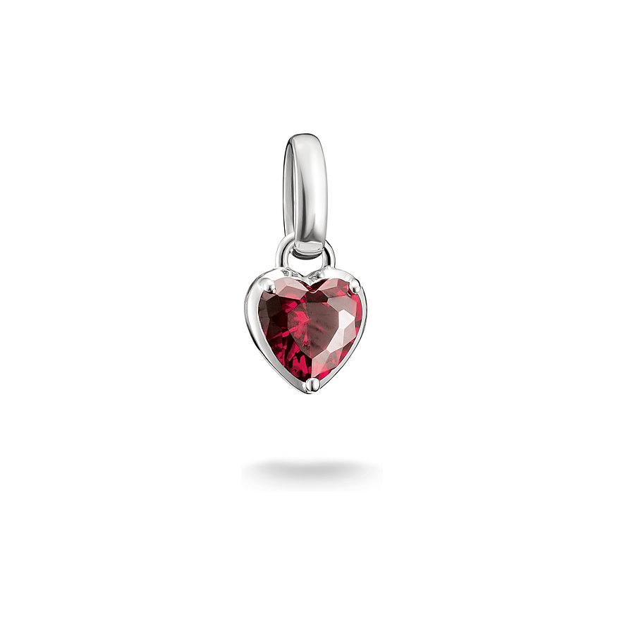 Ciondolo in argento Thomas Sabo: Un ciondolo a forma di cuore con una pietra sfaccettata di zirconia rossa.