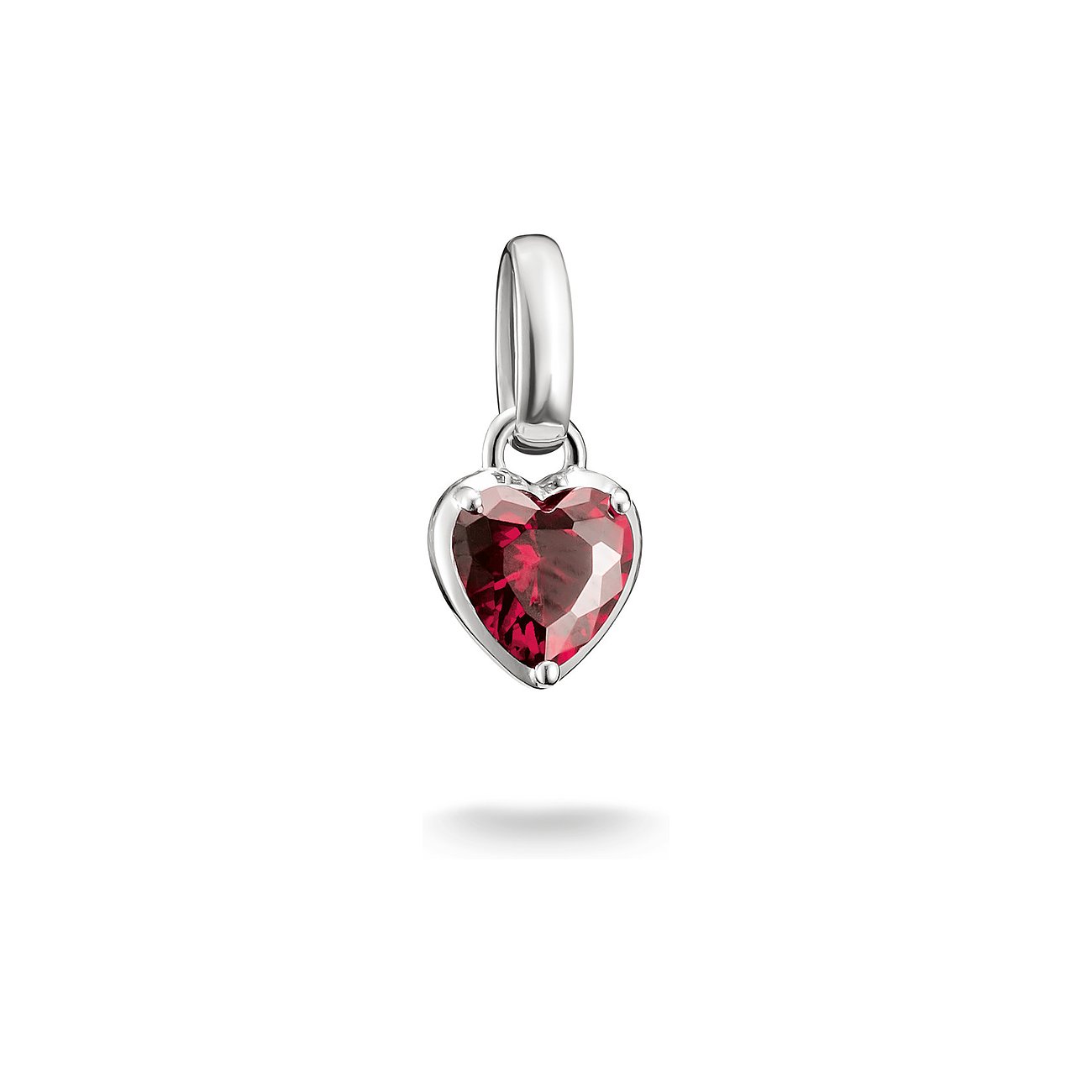 Ciondolo in argento Thomas Sabo: Un ciondolo a forma di cuore con una pietra sfaccettata di zirconia rossa.