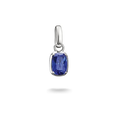 Bijou pendentif Thomas Sabo en argent, orné d'une pierre de verre bleue rectangulaire et facettée.