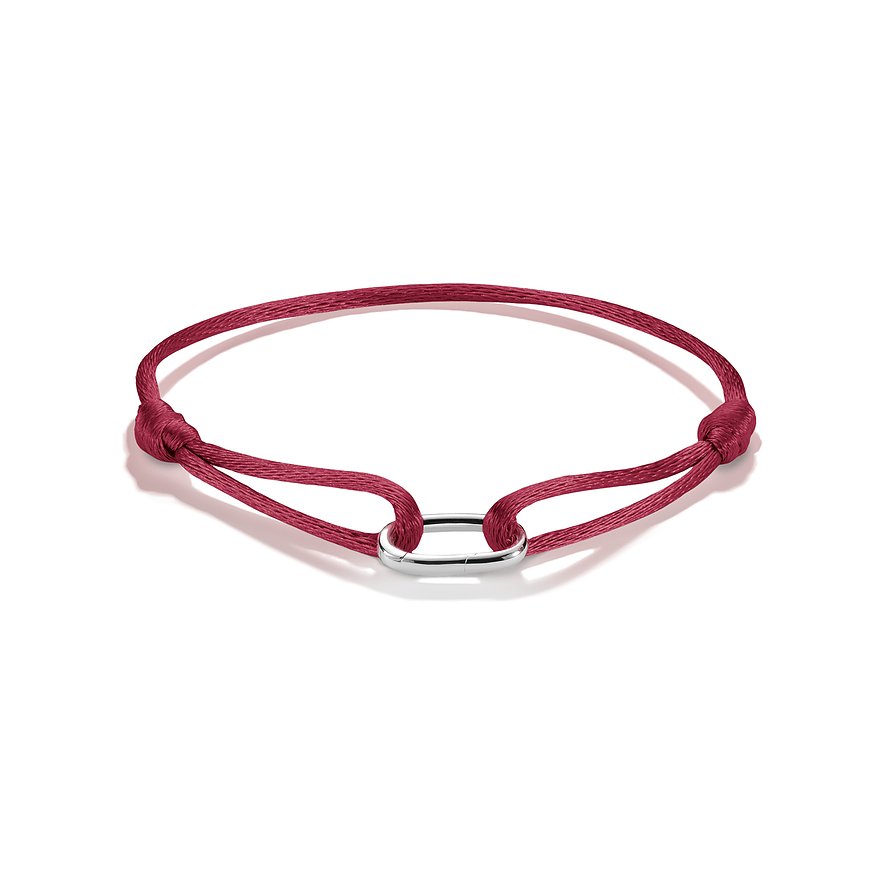 Bracciale Thomas Sabo con filo rosso e un discreto elemento di collegamento ovale in argento.