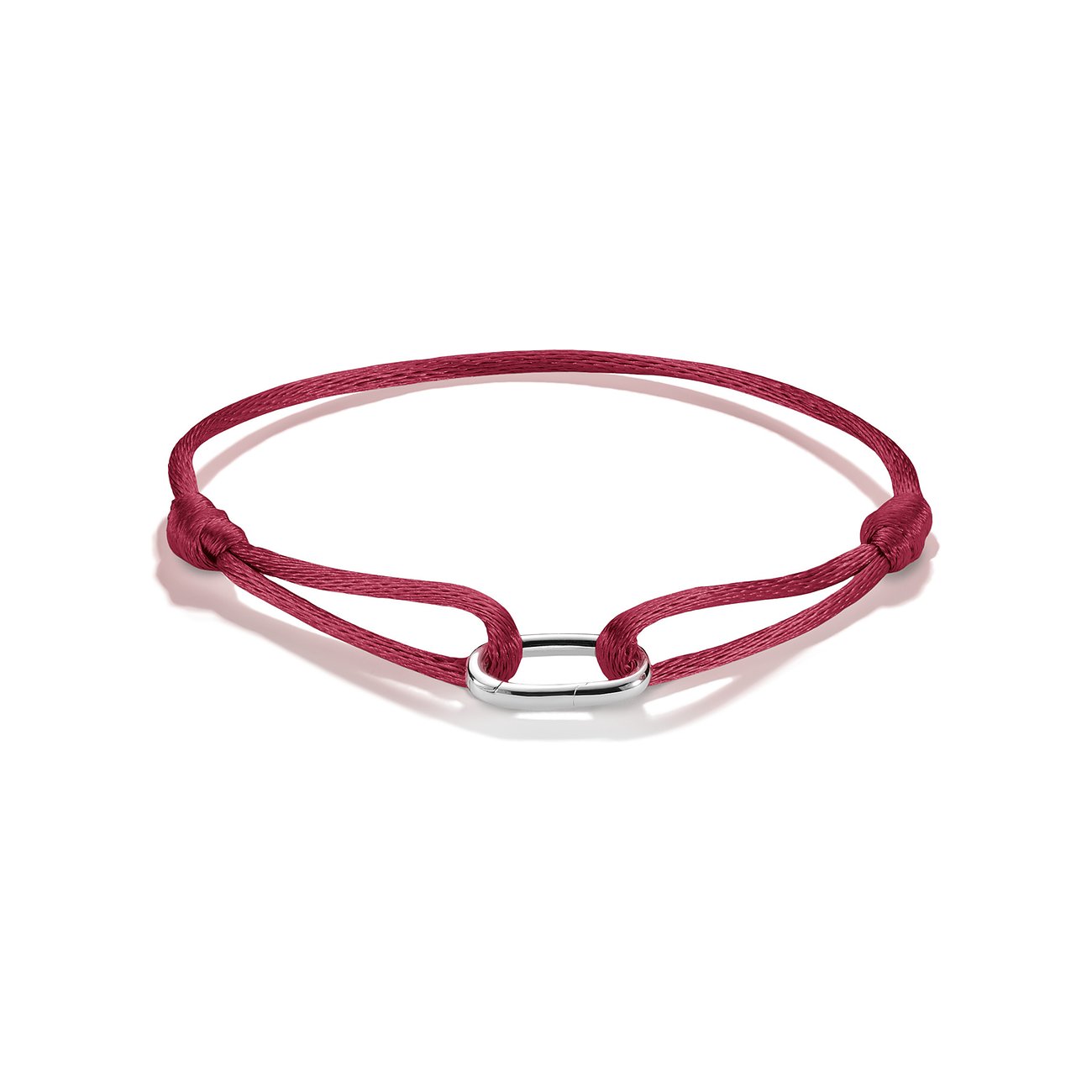 Bracciale Thomas Sabo con filo rosso e un discreto elemento di collegamento ovale in argento.