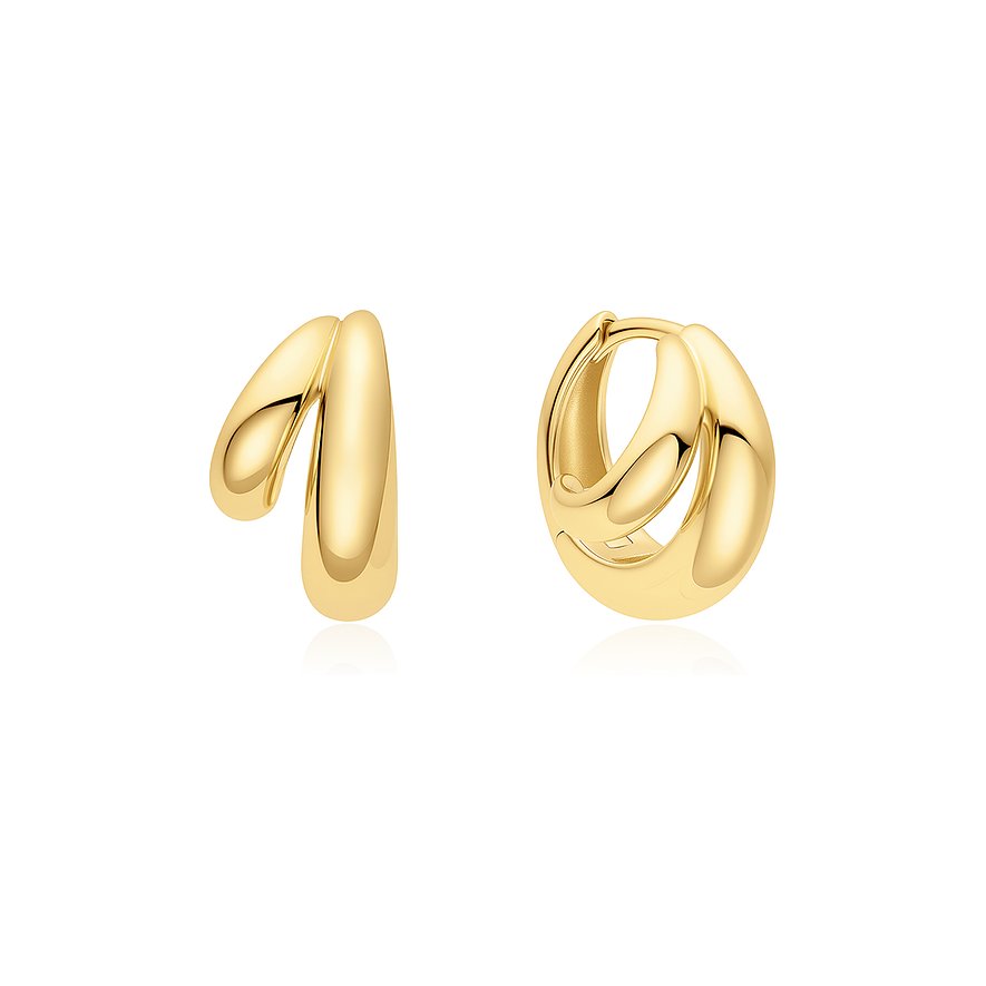 Ania Haie Ohrring in Gold, links eine offene Spange, rechts eine geschlossene Creole. Beide aus 925er Silber.