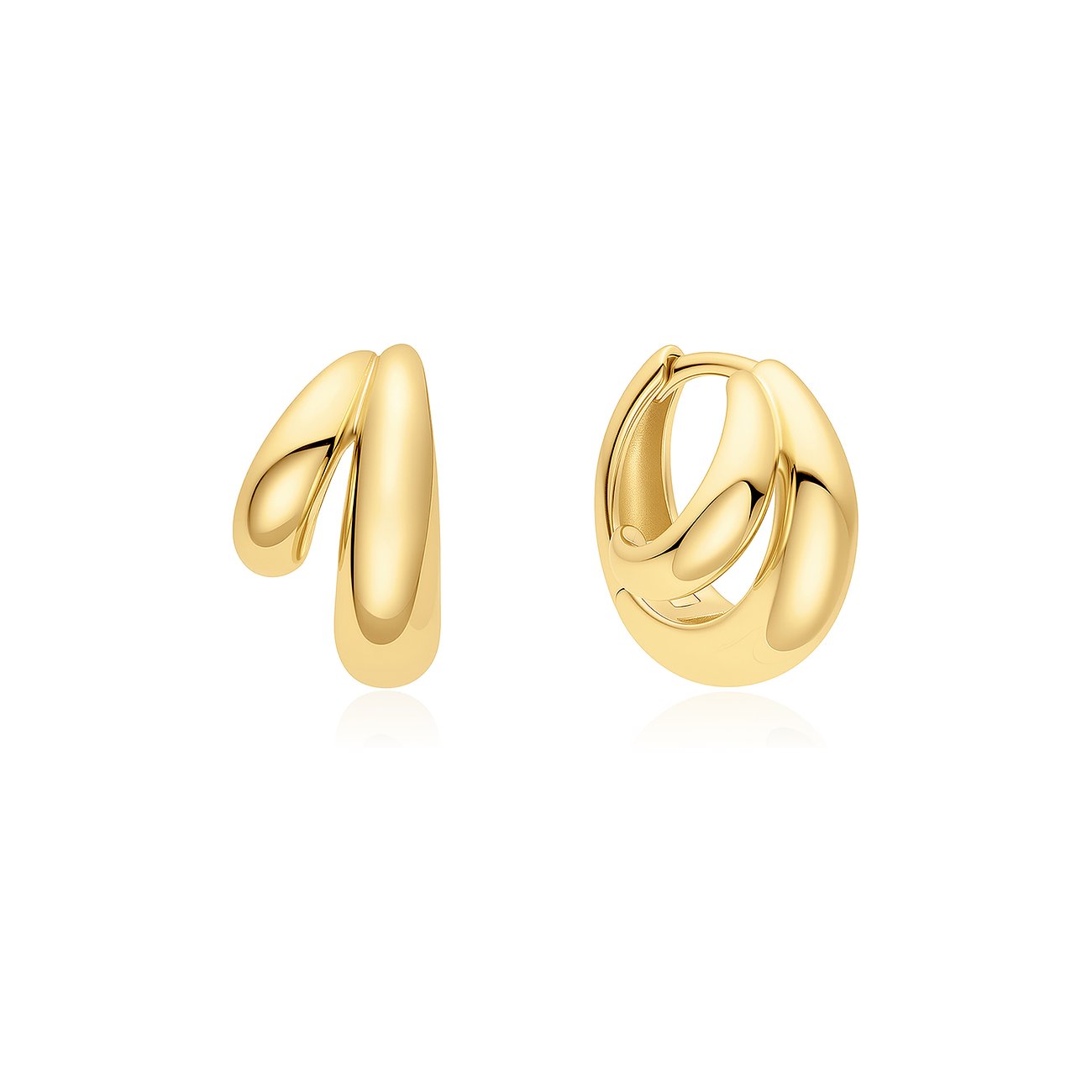 Ania Haie Ohrring in Gold, links eine offene Spange, rechts eine geschlossene Creole. Beide aus 925er Silber.