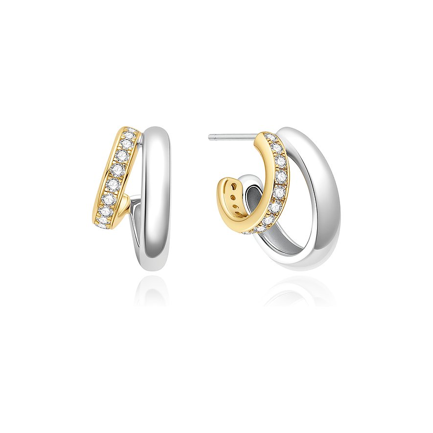 Clous d'oreilles Ania Haie en argent à doubles créoles. Une large créole argentée enserre une plus fine dorée.
