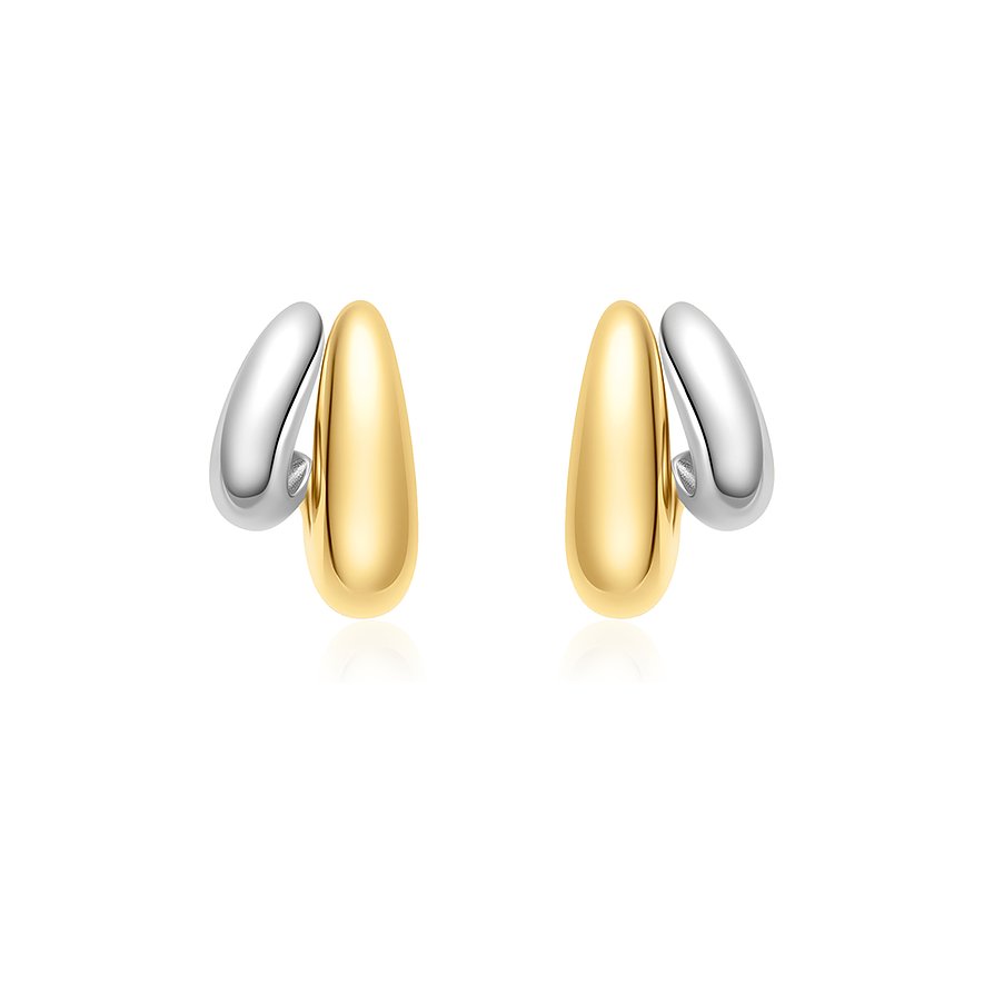 Ania Haie Ohrringe aus Silber, die wie zwei gold- und silberfarbene Tropfen ineinander übergehen.