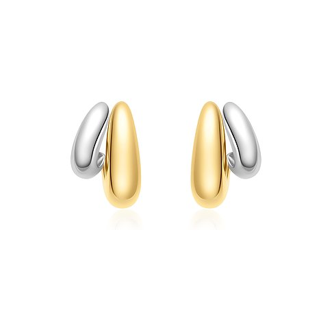 Ania Haie Ohrringe aus Silber, die wie zwei gold- und silberfarbene Tropfen ineinander übergehen.