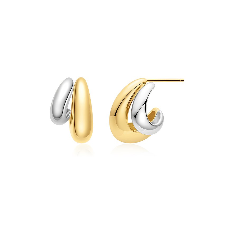 Ania Haie Ohrstecker aus 925er Silber, bicolor Gold und Silber, in geschwungener Doppelring-Form.
