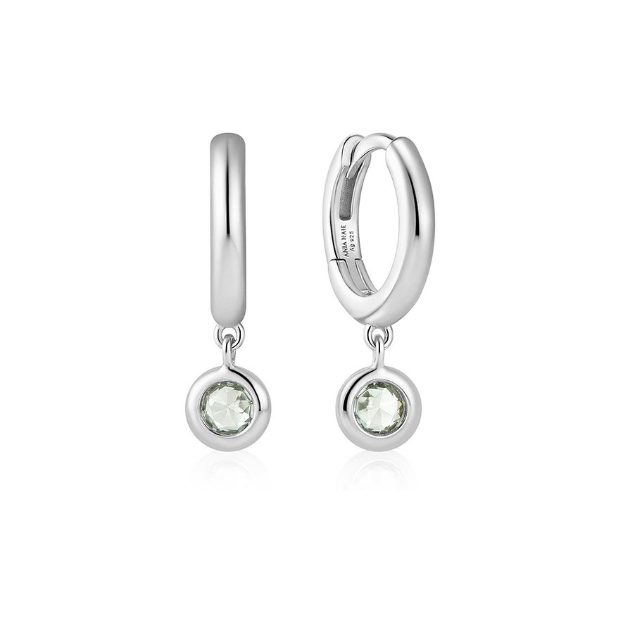 Ania Haie oorbellen van 925 zilver met ronde, lichtgroene zirkonia kleurstenen.