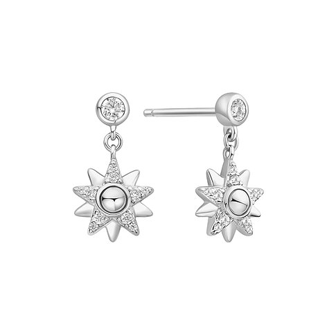 Ania Haie Ohrstecker aus 925 Silber mit runden Zirkonia-Steinen und hängendem sternförmigem Element.