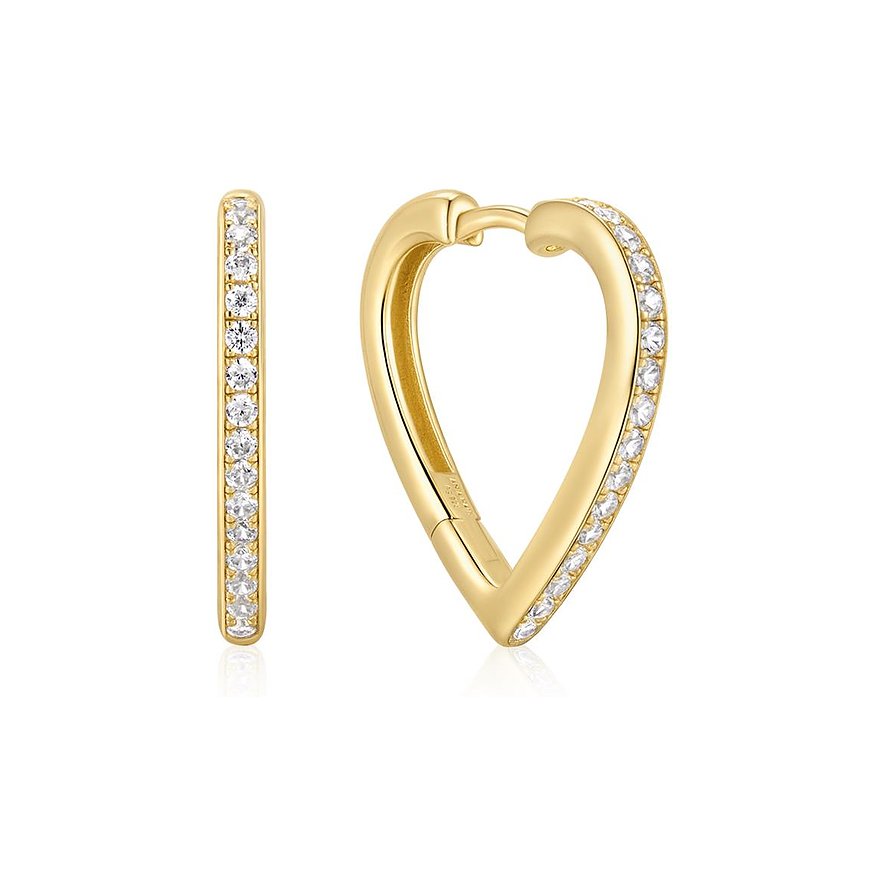 Ania Haie Ohrring aus vergoldetem Silber mit Zirkonia-Steinen. Eine Seite ist gerade, die andere ist herzförmig.