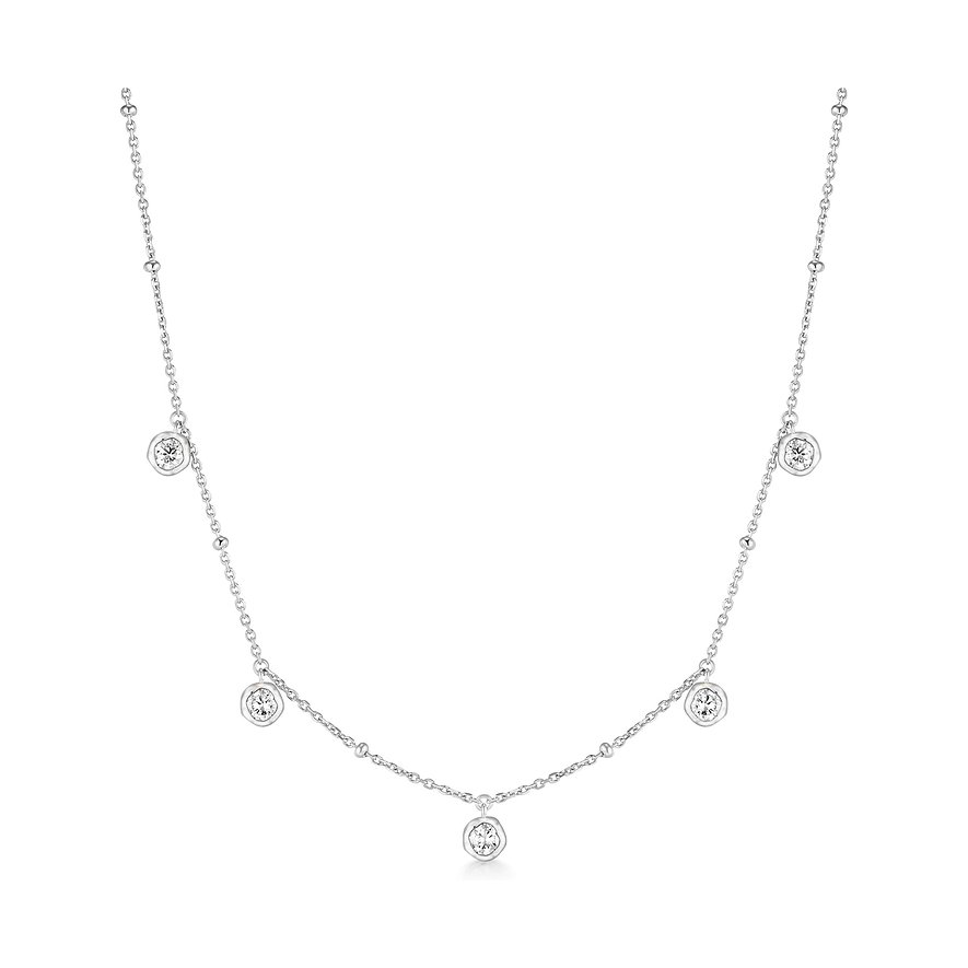 Ania Haie 925 zilveren ketting met vijf hangende, gelijkmatig verdeelde ronde zirkonia stenen.