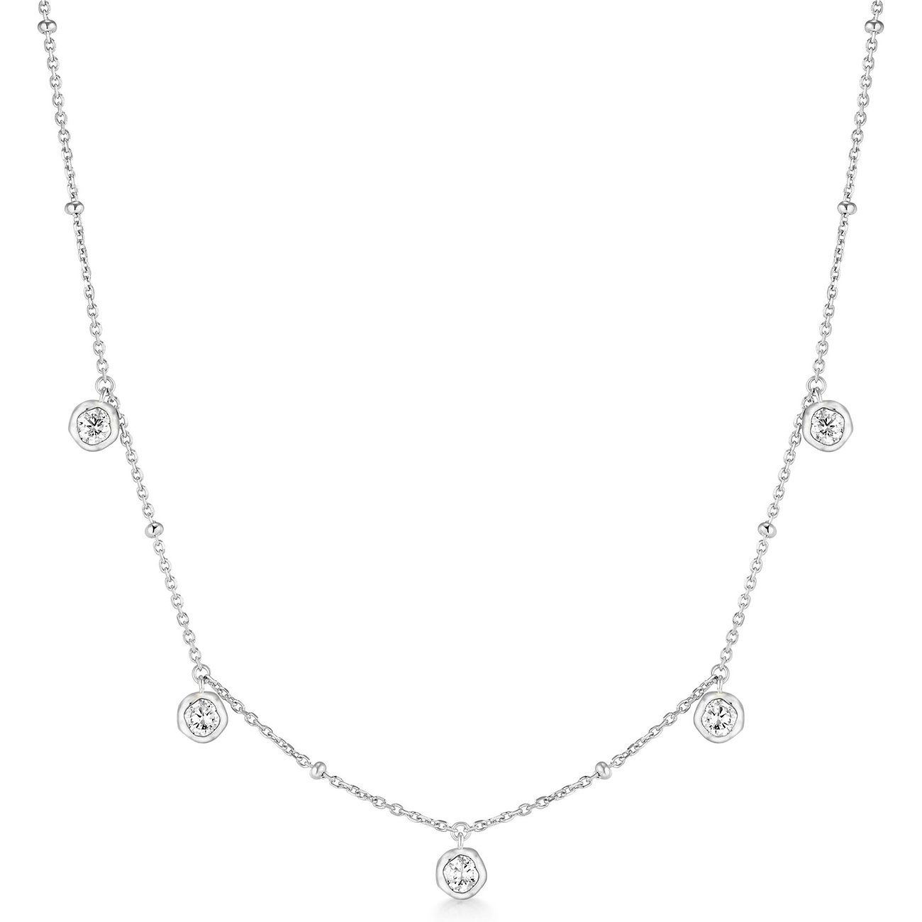 Ania Haie 925 zilveren ketting met vijf hangende, gelijkmatig verdeelde ronde zirkonia stenen.