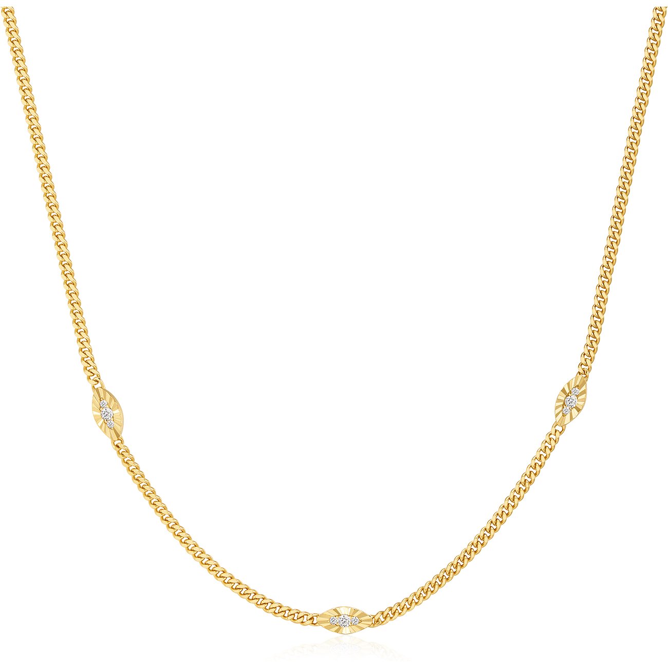 Ania Haie vergulde zilveren halsketting met fijne ketting en ovale kleurvlakken met zirkonia-accenten.