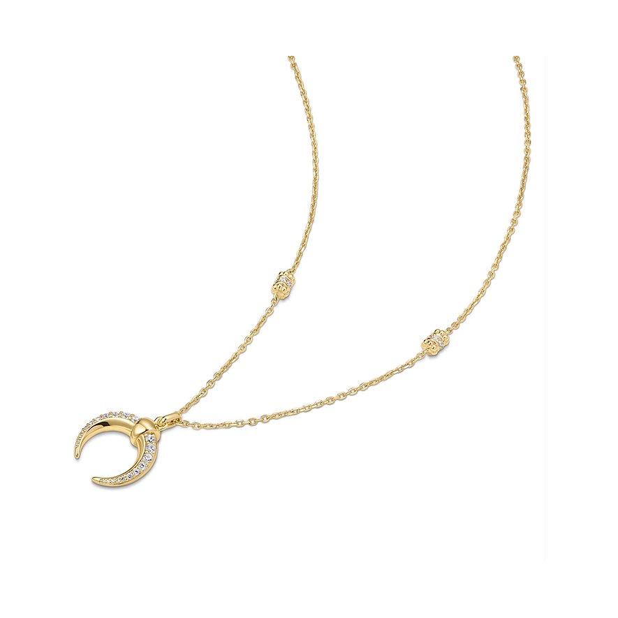 Ania Haie Halsschmuck aus vergoldetem 925er Silber mit dünner Kette und Sichelmond-Anhänger mit Zirkonia-Steinen.