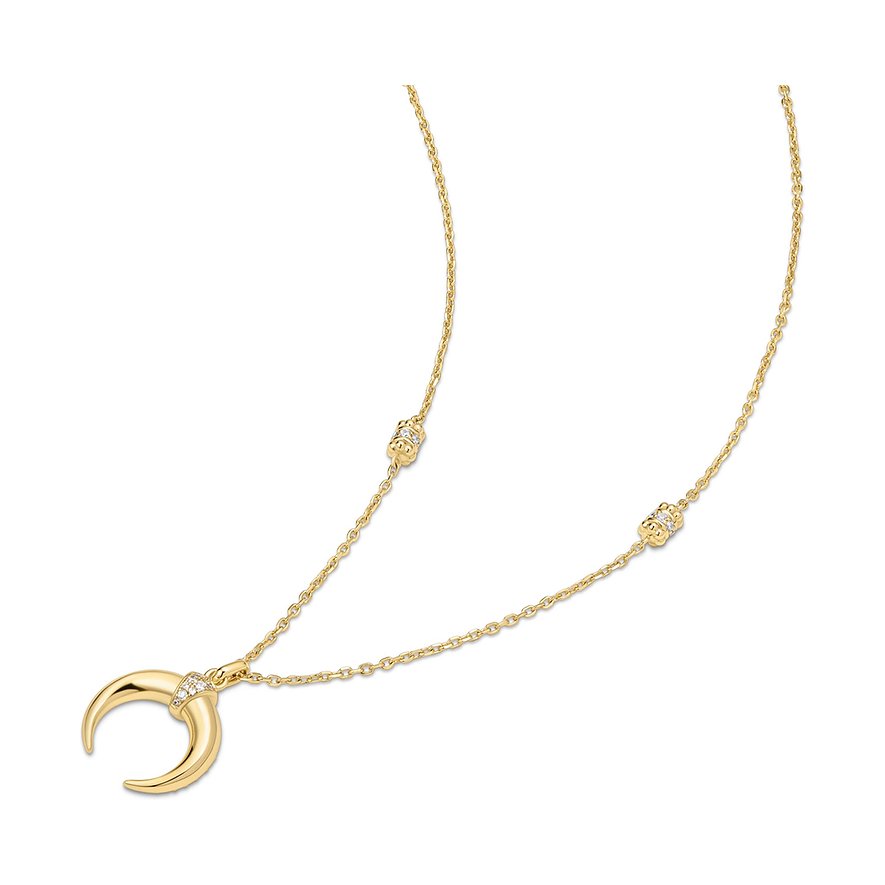 Ania Haie Halsschmuck aus goldfarbenem Silber mit mondförmigem Anhänger und Zirkonia-Verzierung.
