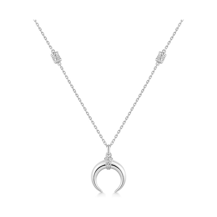 Ania Haie halsketting van 925 zilver met halve maan hanger, versierd met zirkonia stenen.