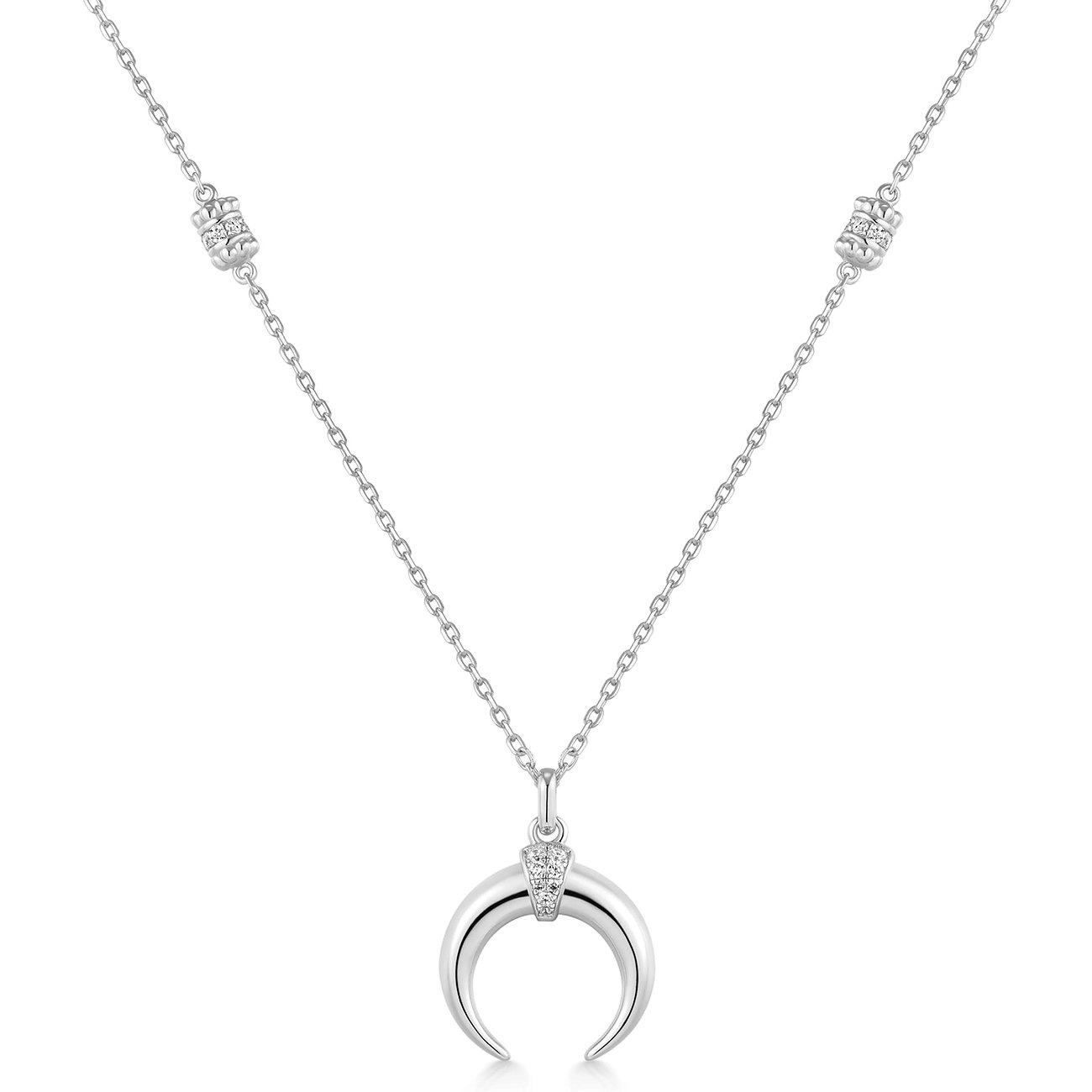 Ania Haie halsketting van 925 zilver met halve maan hanger, versierd met zirkonia stenen.