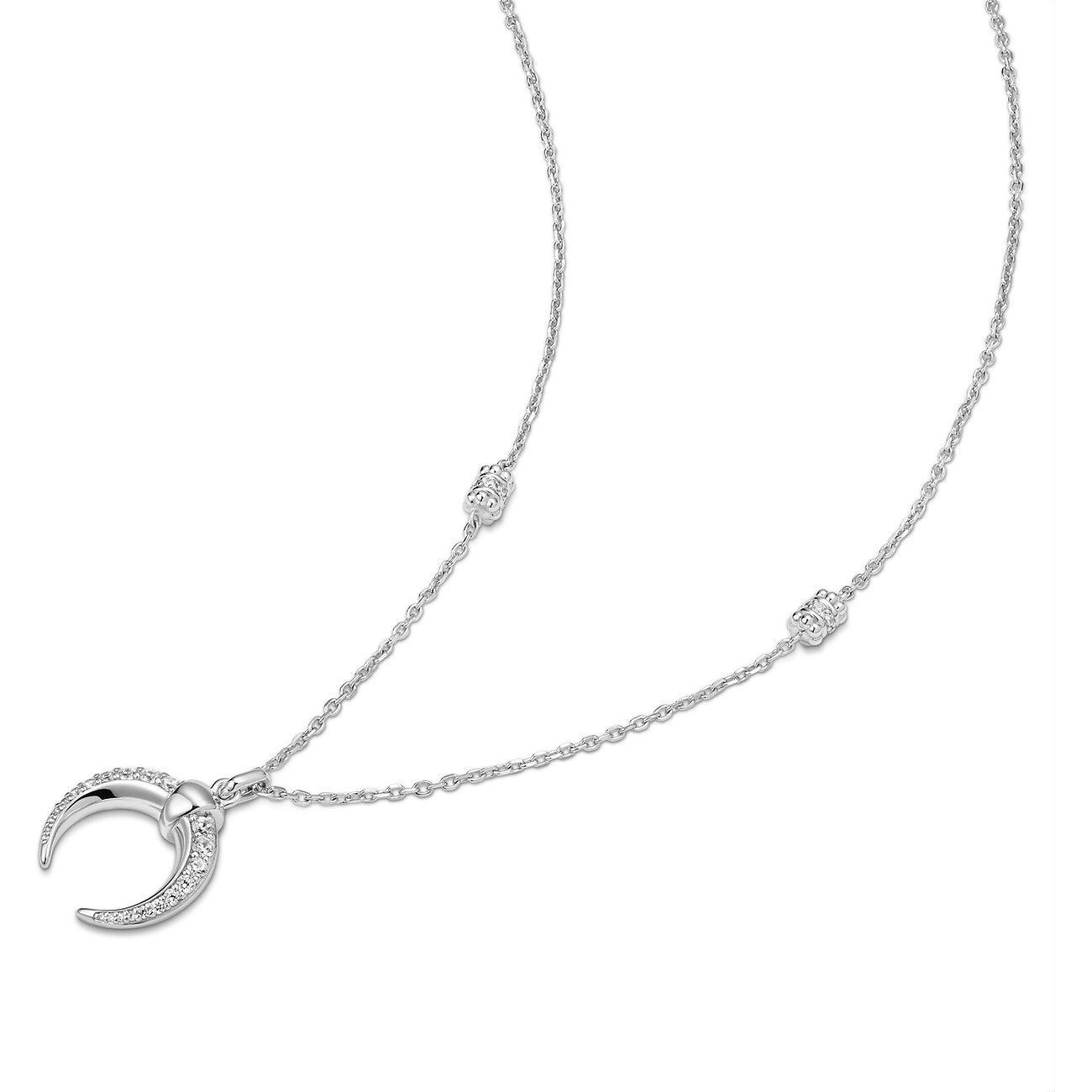 Ania Haie damesketting van 925 zilver met maanbedel, bezet met fonkelende zirconia steentjes.