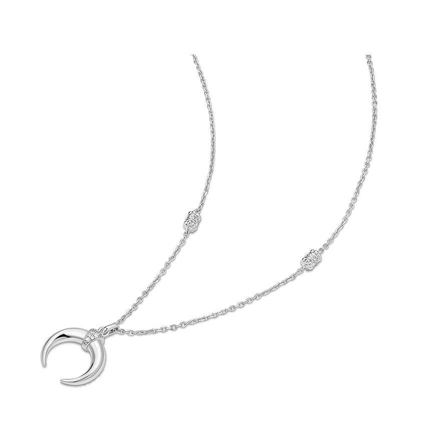 Ania Haie ketting van 925 zilver met een zirkonia-ingezette halvemaan hanger en een verfijnd kettingontwerp.