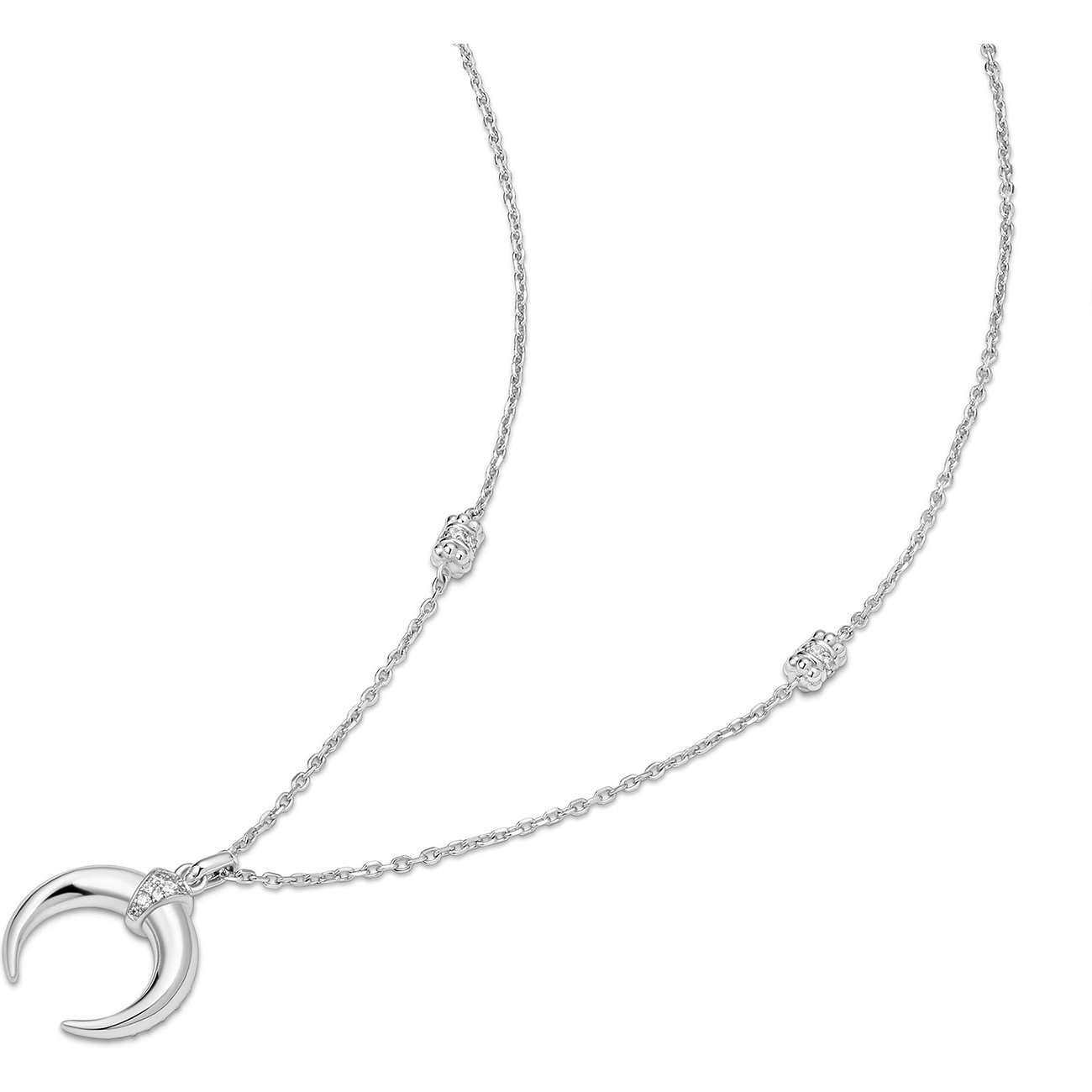 Ania Haie ketting van 925 zilver met een zirkonia-ingezette halvemaan hanger en een verfijnd kettingontwerp.