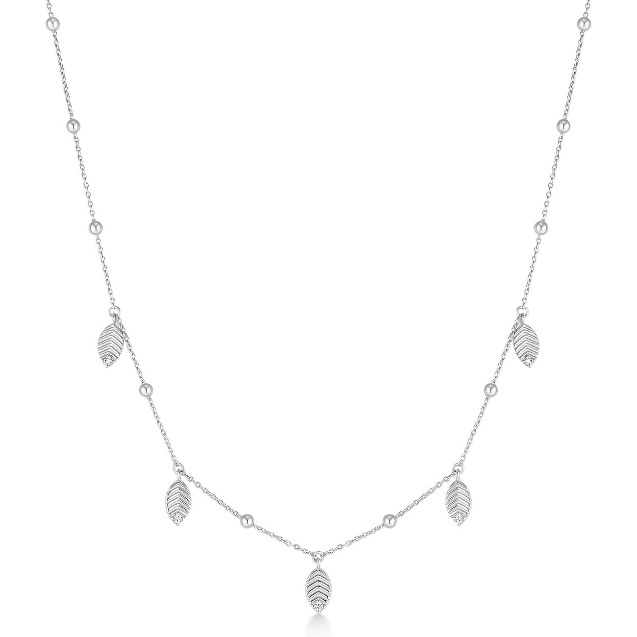 Ania Haie ketting van 925 sterling zilver met meerdere bladvormige hangers, inclusief sprankelende zirkonia kleurstenen.