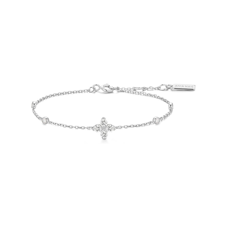 Ania Haie Armband aus Silber mit Zirkonia-Pavé-Blume und einzelnen Zirkoniasteinen auf der Kette.