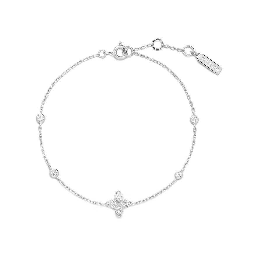 Ania Haie Armschmuck aus Silber, besetzt mit funkelnden Zirkonia in einer Blütenform und als einzelne Steine.