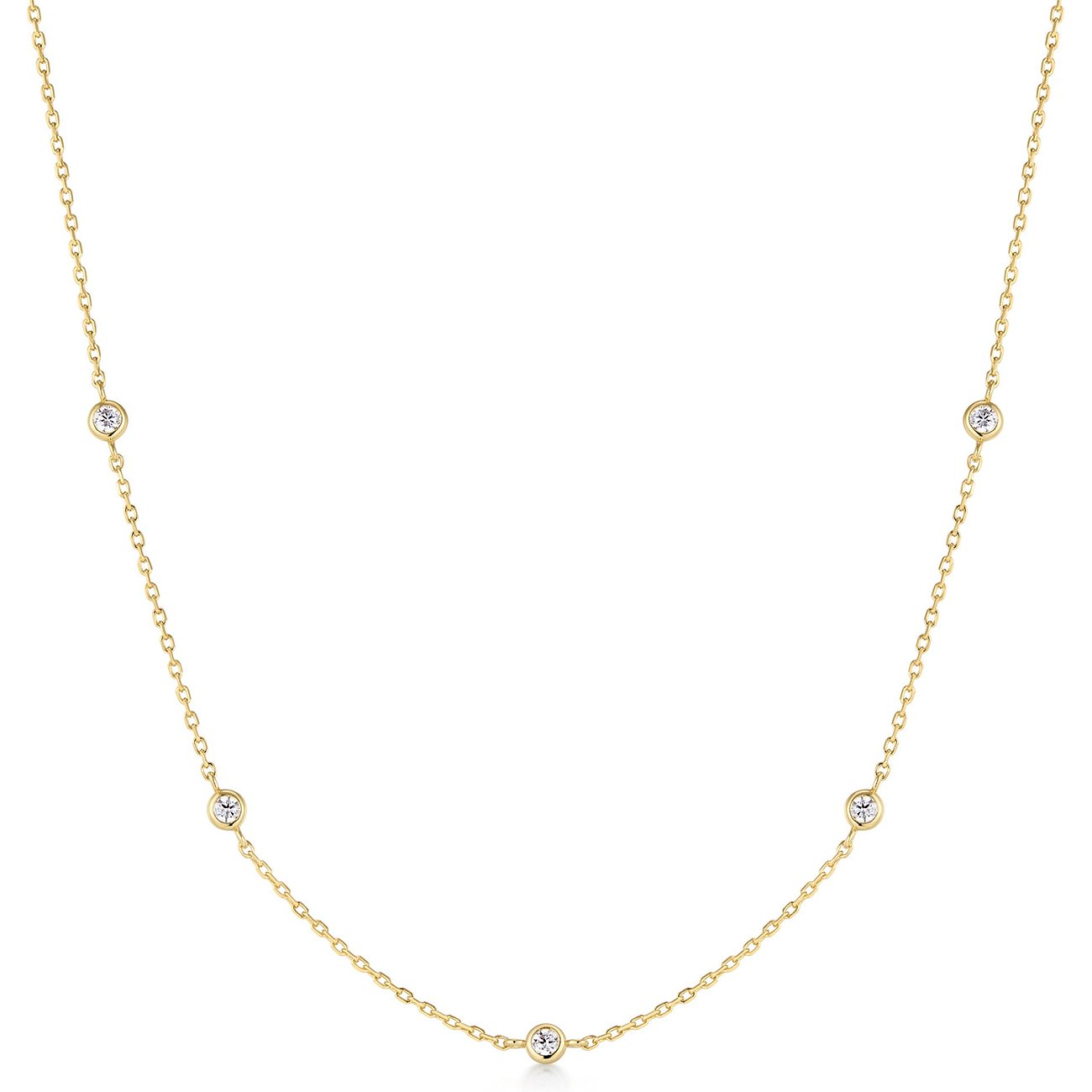 Ania Haie 925 zilveren ketting (goudkleurig) met zes gelijkmatig verdeelde, ronde gekleurde zirkonia's.