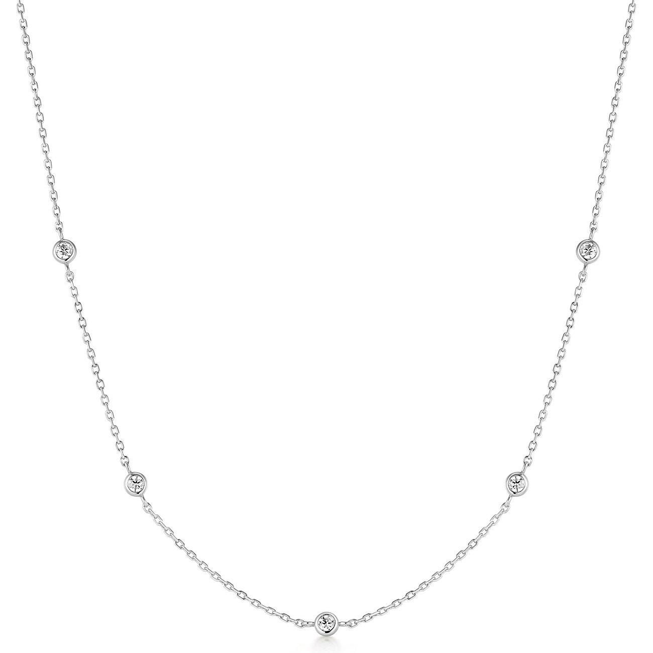 Ania Haie ketting in 925 zilver met meerdere ronde zirkonia stenen gelijkmatig verdeeld over de ketting.