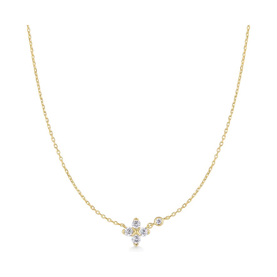 Ania Haie ketting van 925 zilver met zirkonia bloemhanger en een enkele ronde zirkonia, close-up.