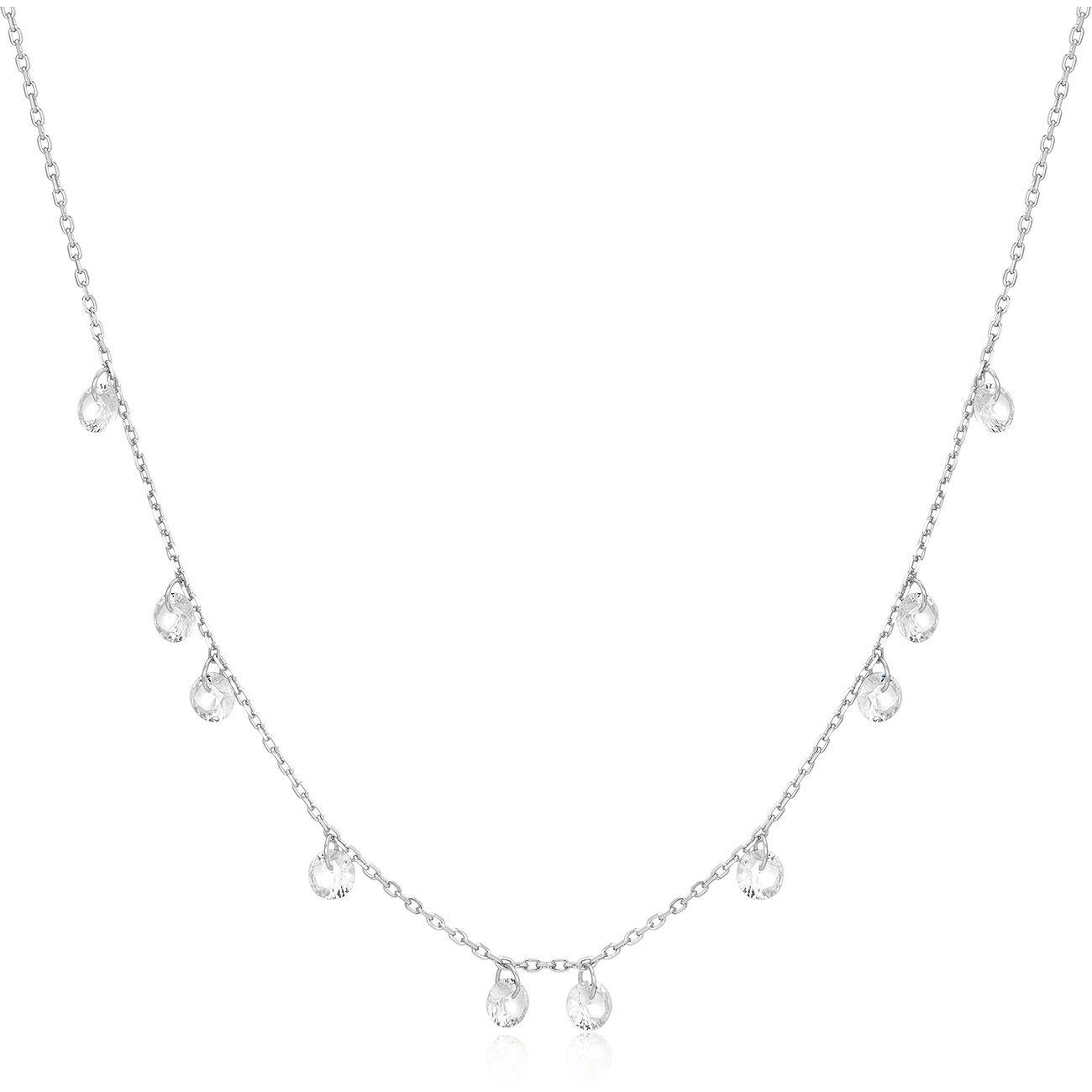 Ania Haie ketting van 925 zilver met meerdere hangende zirkonia kleurstenen op een witte achtergrond.