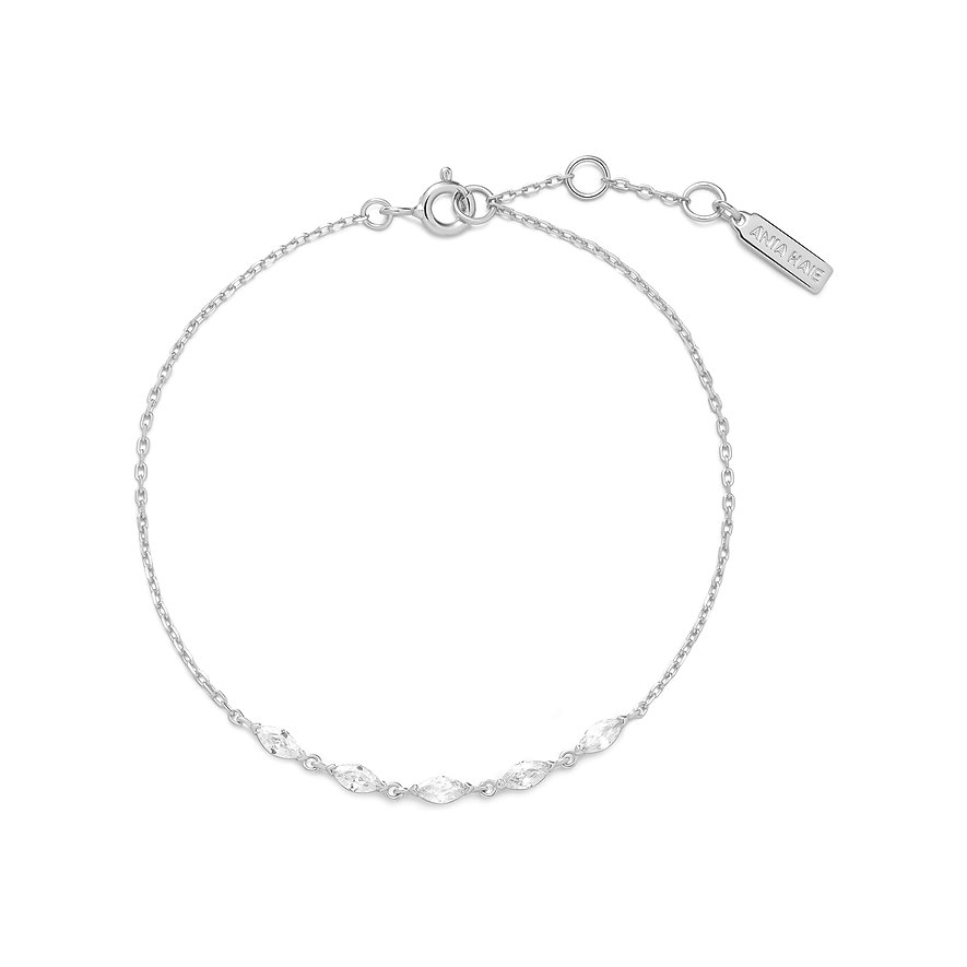 Ania Haie sterling zilveren armband, gezet met zes ovale, heldere zirkonia steentjes op een rij.