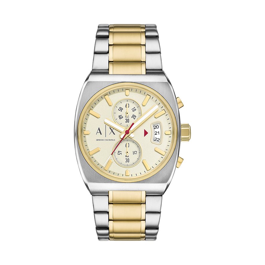 Armani Exchange Herrenuhr aus gold- und silberfarbenem Edelstahl mit champagnerfarbenem Zifferblatt