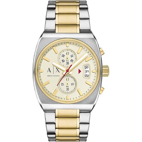 Armani Exchange Herrenuhr aus gold- und silberfarbenem Edelstahl mit champagnerfarbenem Zifferblatt