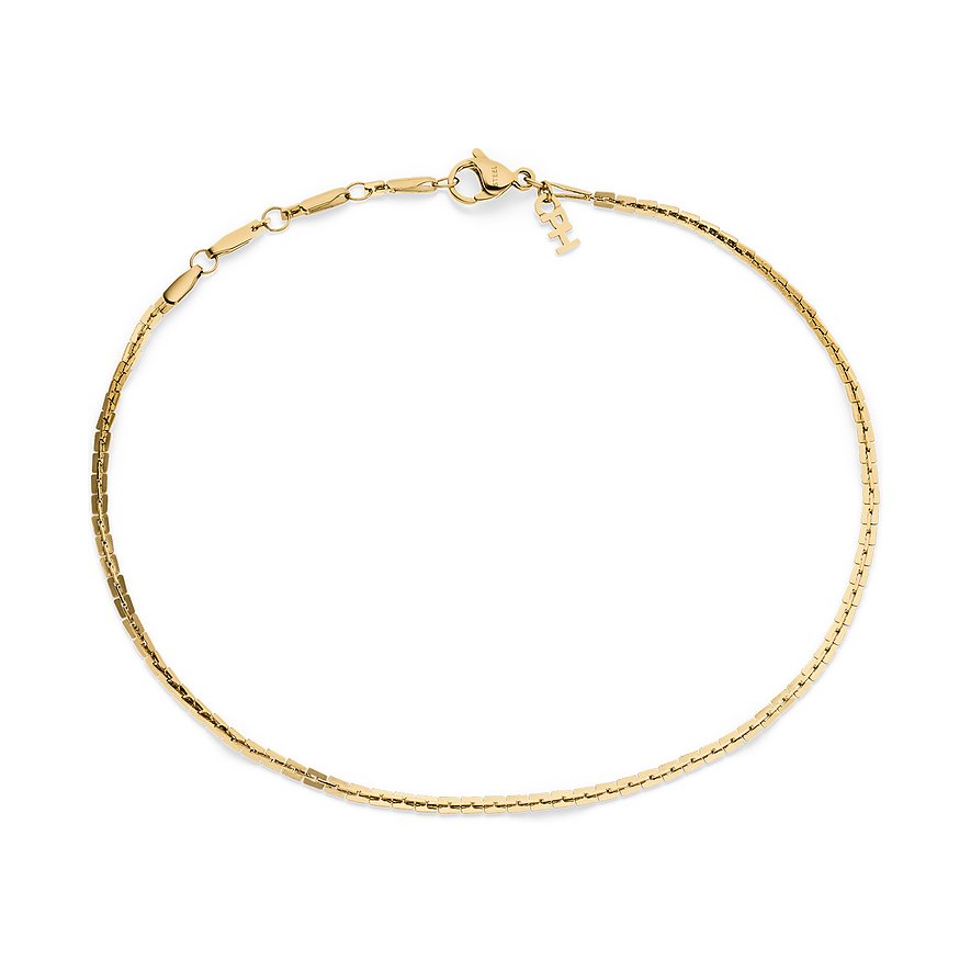 Copenhagen Studios goldfarbene Schlangenkette aus Edelstahl mit Karabinerverschluss und Markenanhänger.