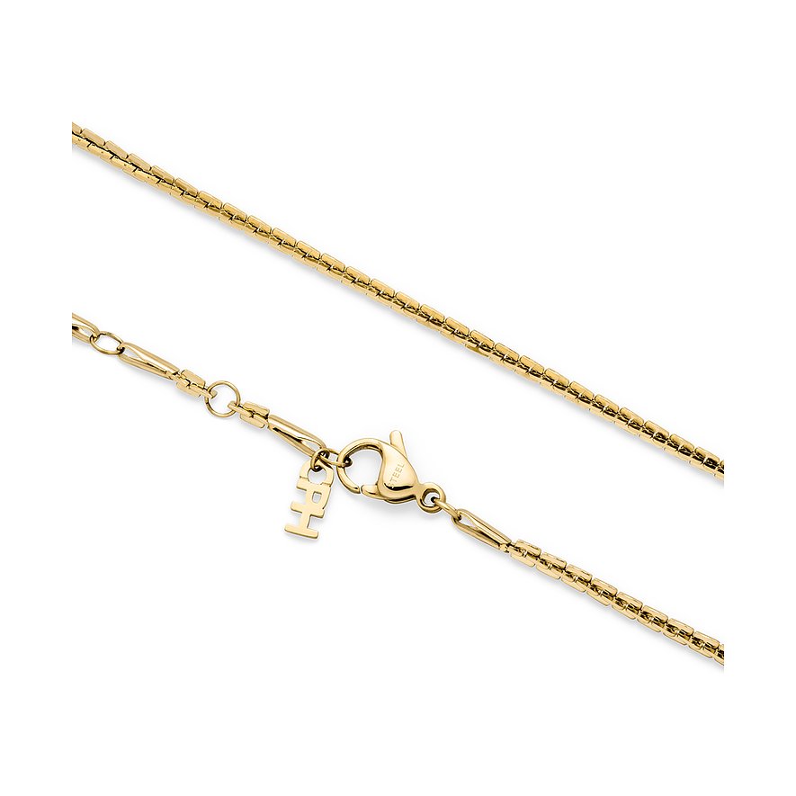 Kette von Copenhagen Studios aus goldenem Edelstahl mit einem Verschluss und einem Logo-Anhänger.