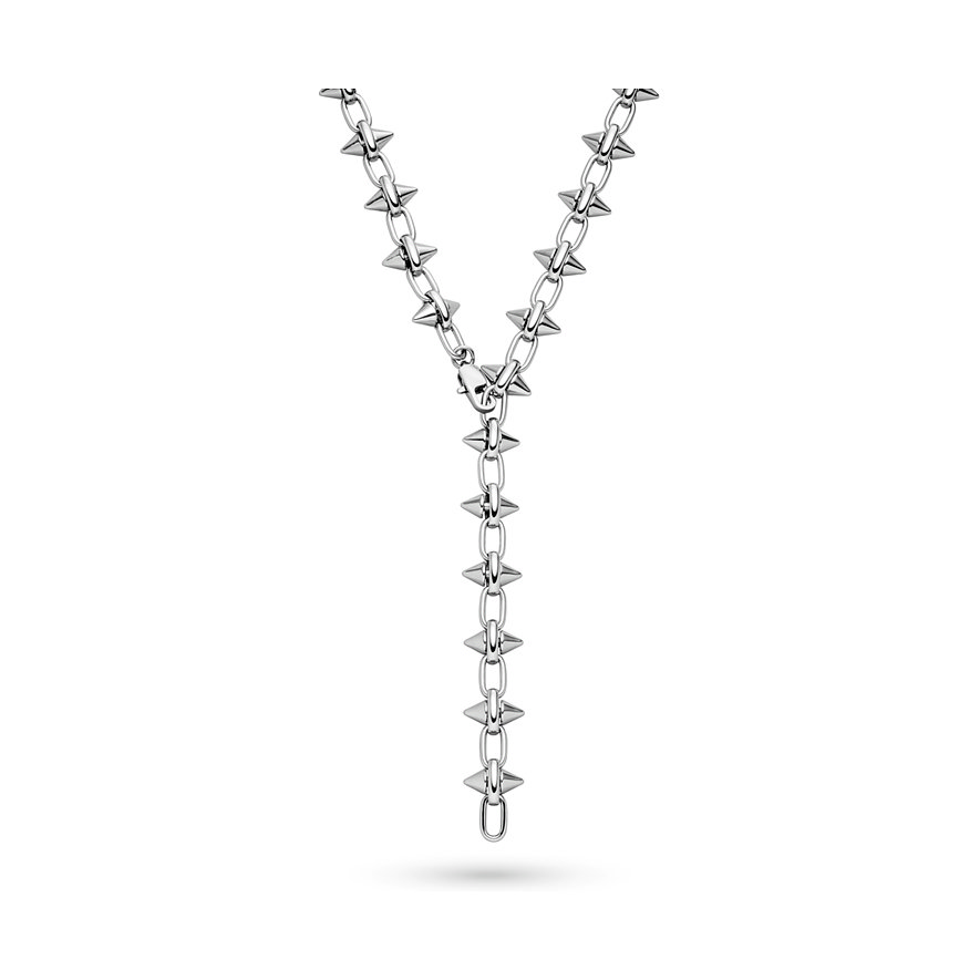 Liebeskind roestvrijstalen halsketting, Y-vormige lariat-ketting met klinknagels en een doodshoofddetail.