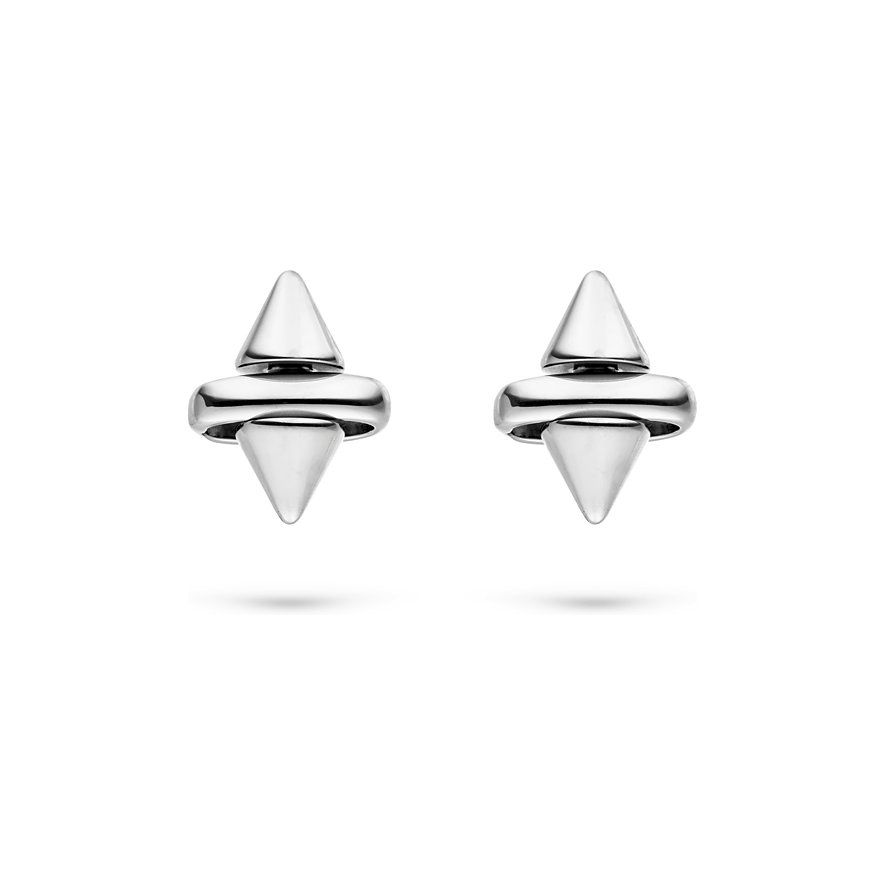 Liebeskind Ohrschmuck aus Edelstahl mit schwebendem konischem Design, einem Ring in der Mitte und spitzen Enden.