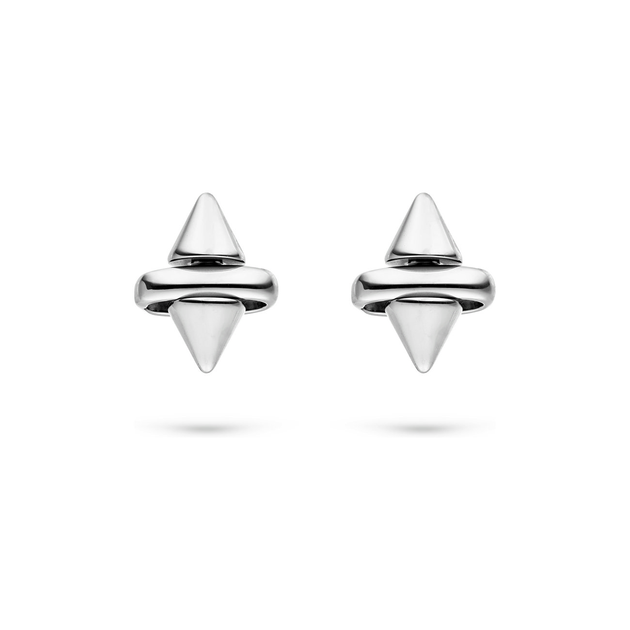Liebeskind Ohrschmuck aus Edelstahl mit schwebendem konischem Design, einem Ring in der Mitte und spitzen Enden.