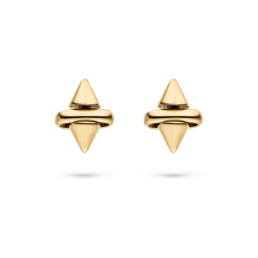 Zwei goldfarbene Liebeskind Ohrringe aus Edelstahl, jeder mit einem Dornen-Design und glänzender Oberfläche.