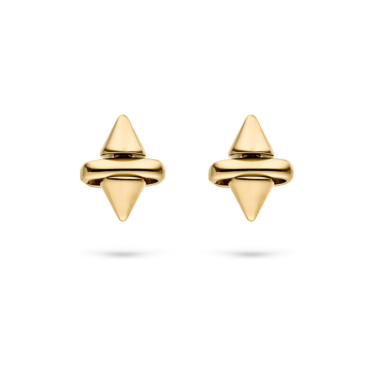 Zwei goldfarbene Liebeskind Ohrringe aus Edelstahl, jeder mit einem Dornen-Design und glänzender Oberfläche.