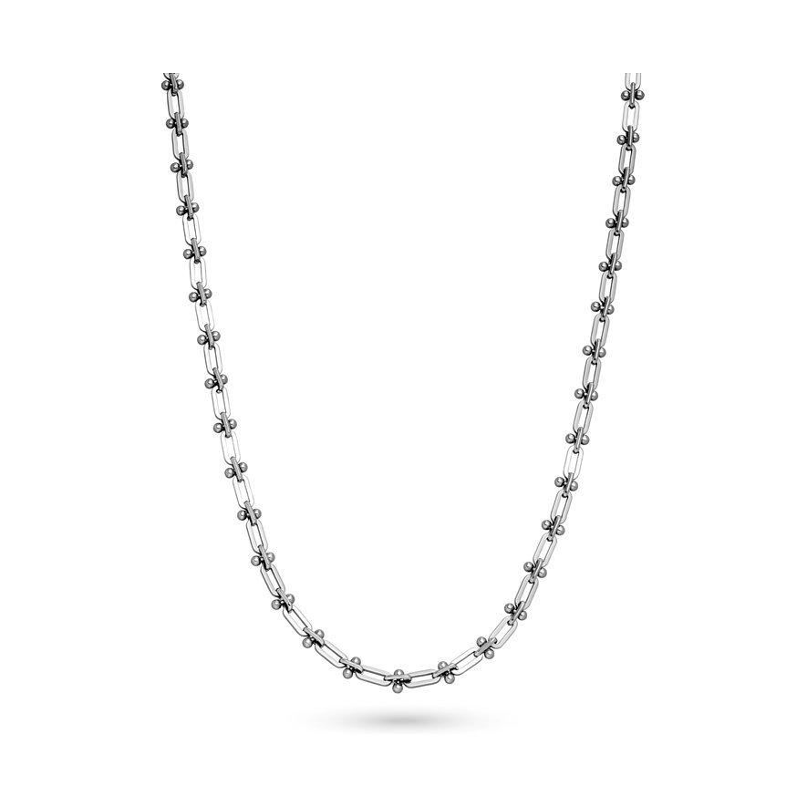 Un collier Liebeskind en acier inoxydable avec une chaîne à maillons et de petits connecteurs sphériques.