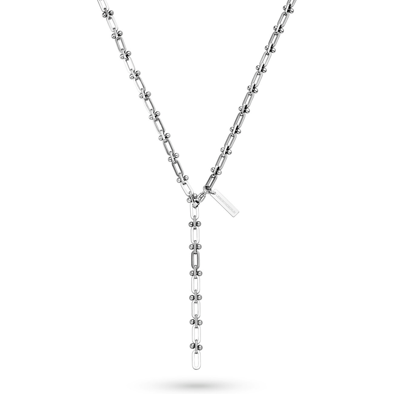 Collier Liebeskind en acier inoxydable brillant, avec des sphères décoratives à chaque maillon.