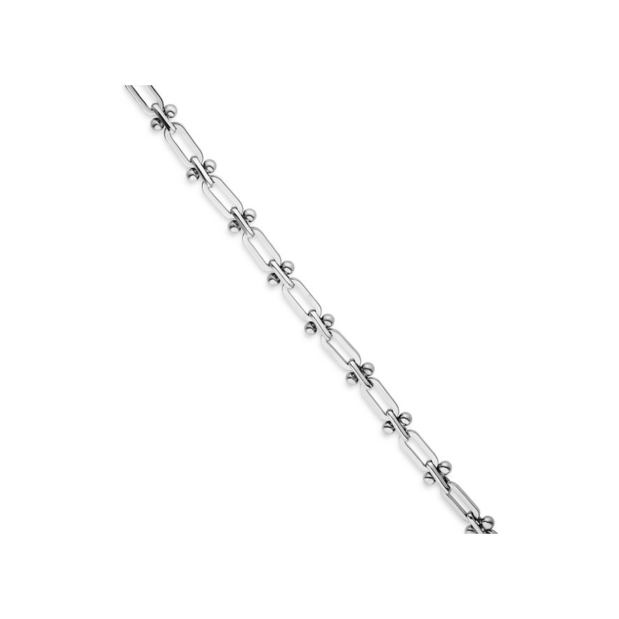 Liebeskind Armschmuck aus glänzendem Edelstahl mit langen, ovalen Gliedern und kleinen Kügelchen.