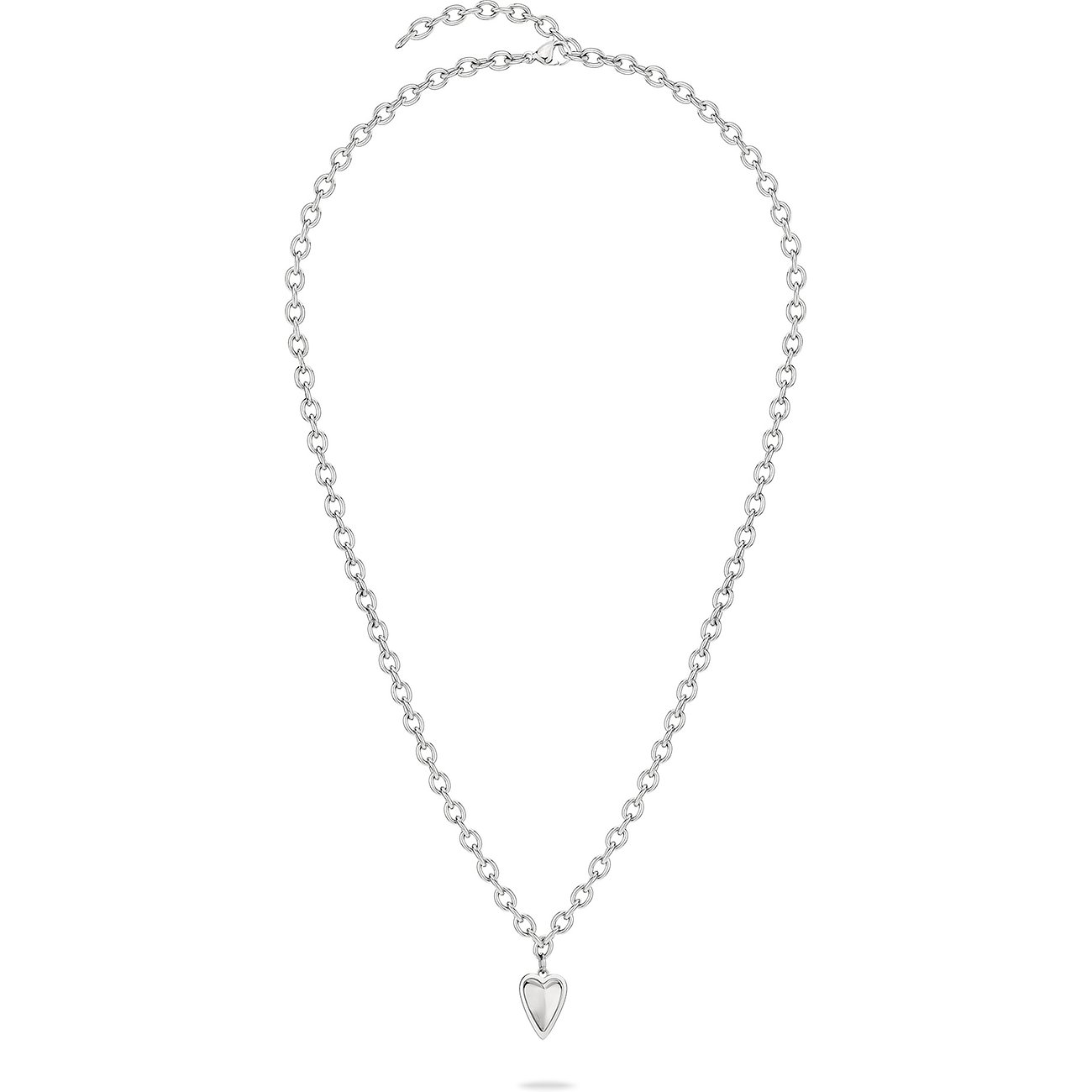 Liebeskind ketting van roestvrij staal met eenvoudige ankerketting en hartvormige hanger, geïsoleerd.