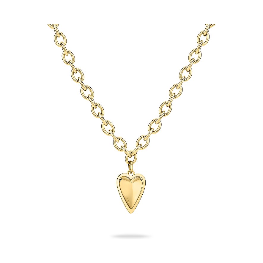 Liebeskind ketting: Een goudkleurige roestvrijstalen ketting met een hartvormige hanger.