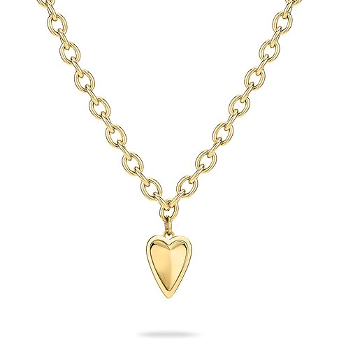 Liebeskind Halsschmuck: Eine goldfarbene Edelstahl-Halskette mit einem Herz-Anhänger.